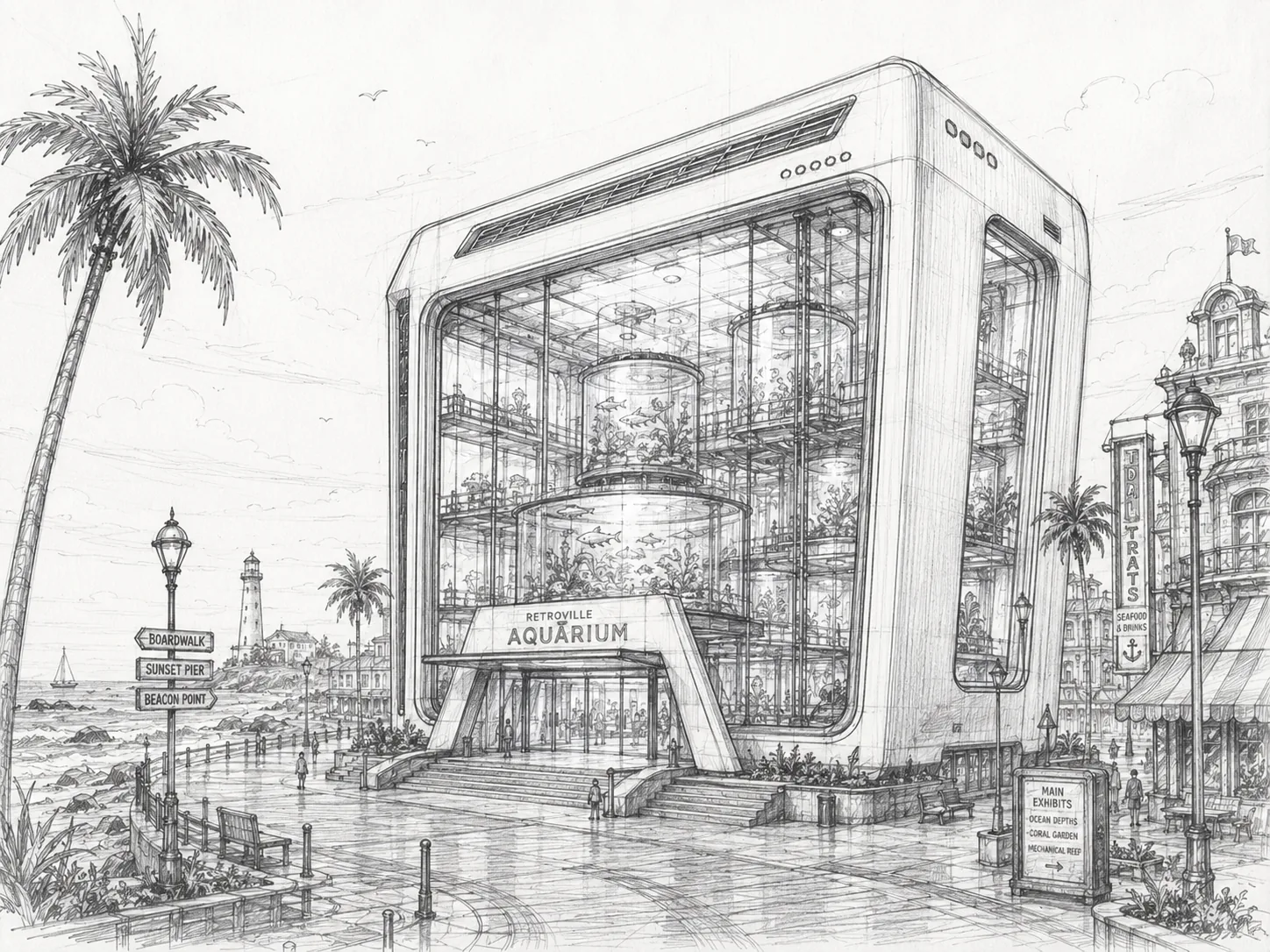 Sketch del proceso de diseño de Aquarium District en Retroville