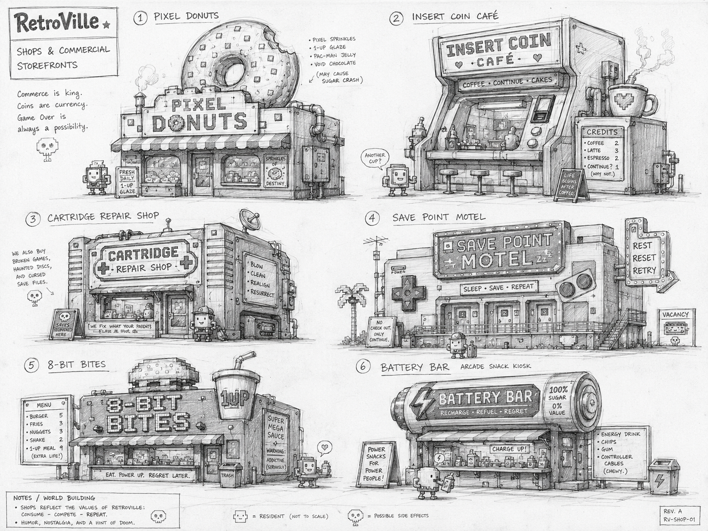 Sketch del proceso de diseño de City Buildings Set en Retroville