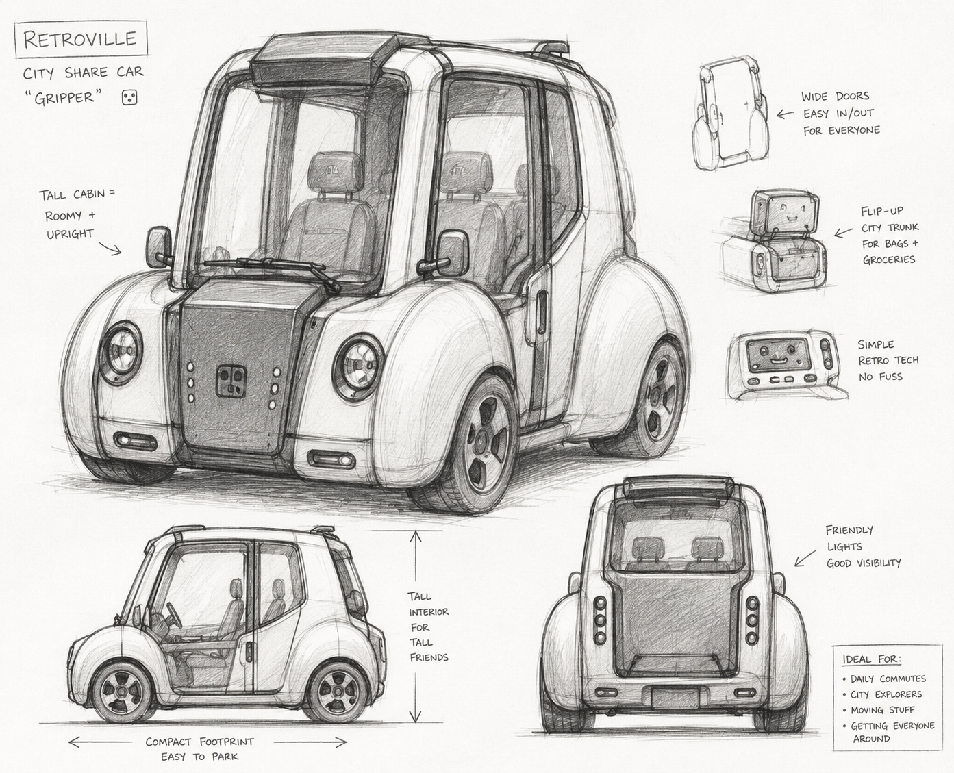 Sketch del proceso de diseño de Gripper Car en Retroville