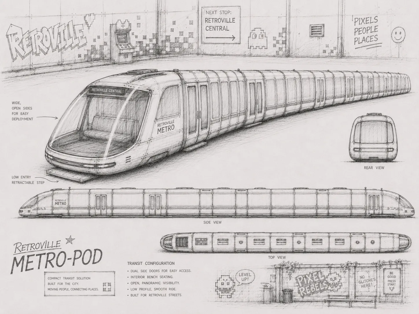 Concept art del Metro-Pod de Retroville para el sistema de transporte